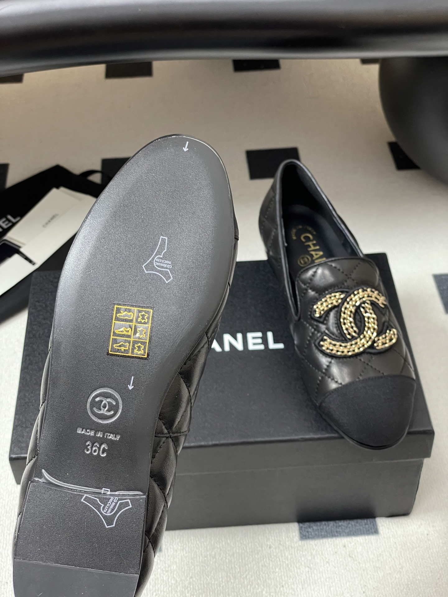 Luxury Black Quilted Leather Loafers with CC Chain Detail