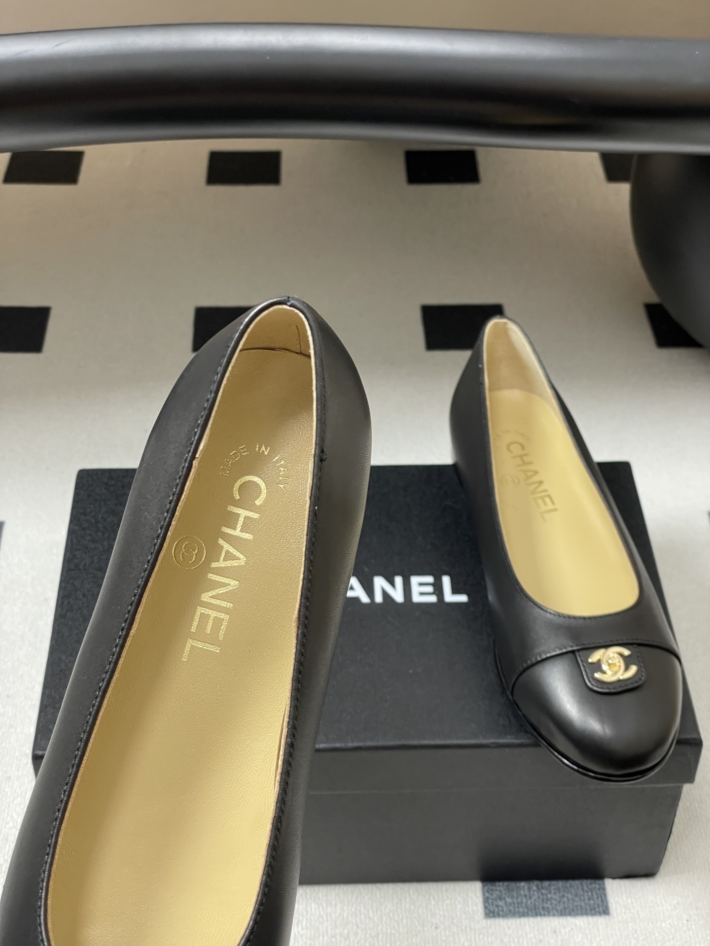 Chanel Classic Black Lambskin Ballet Flats with Gold CC Logo