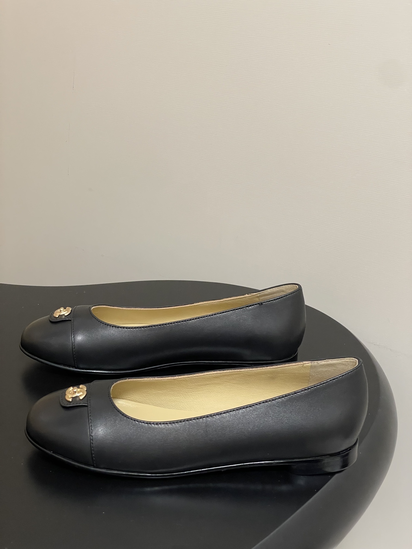 Chanel Classic Black Lambskin Ballet Flats with Gold CC Logo