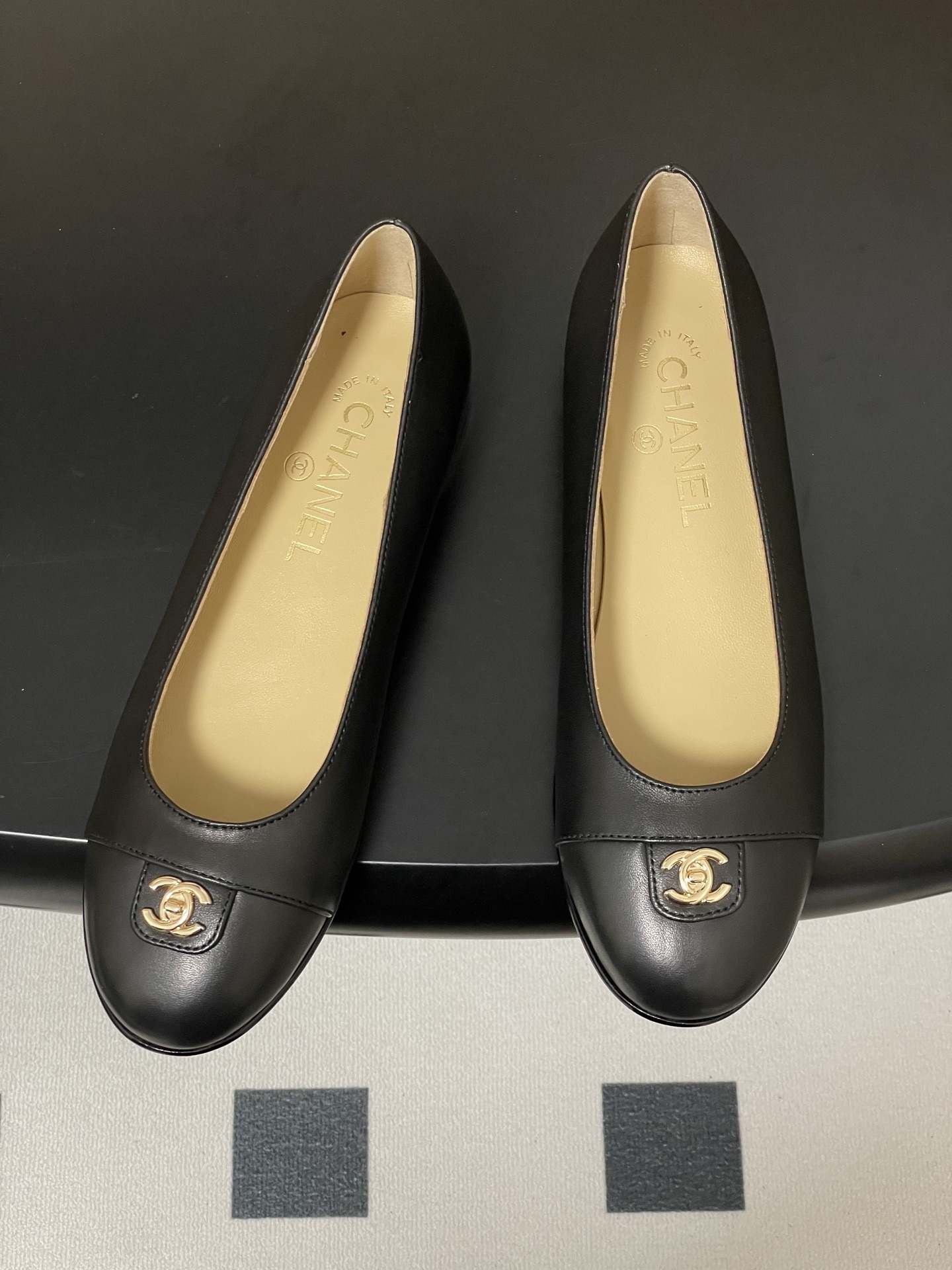 Chanel Classic Black Lambskin Ballet Flats with Gold CC Logo