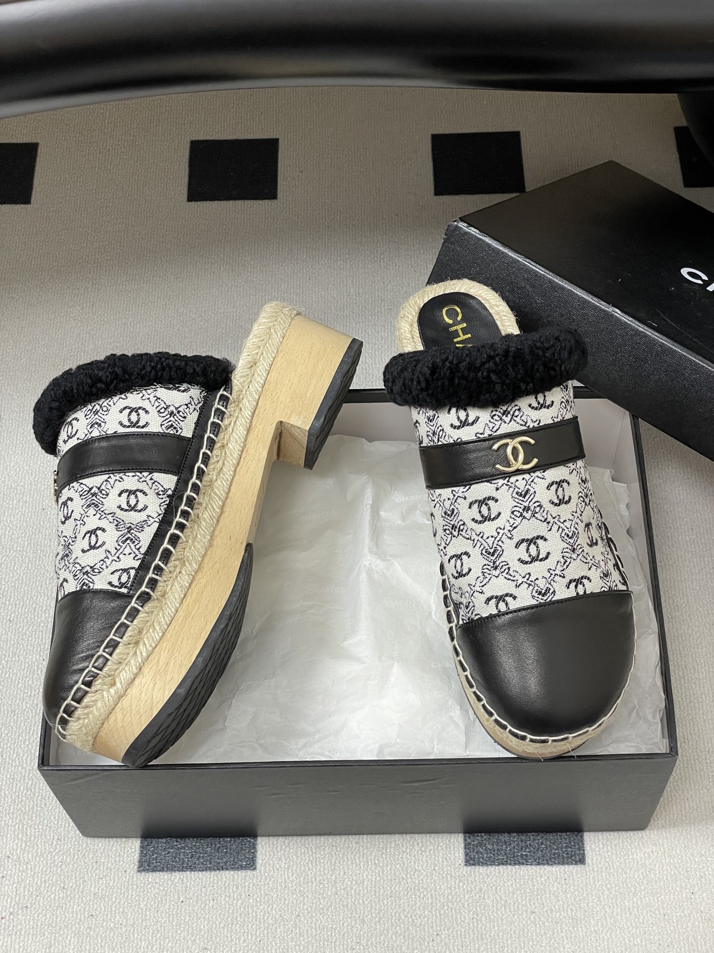 Luxury Monogram Platform Clogs with Shearling Trim