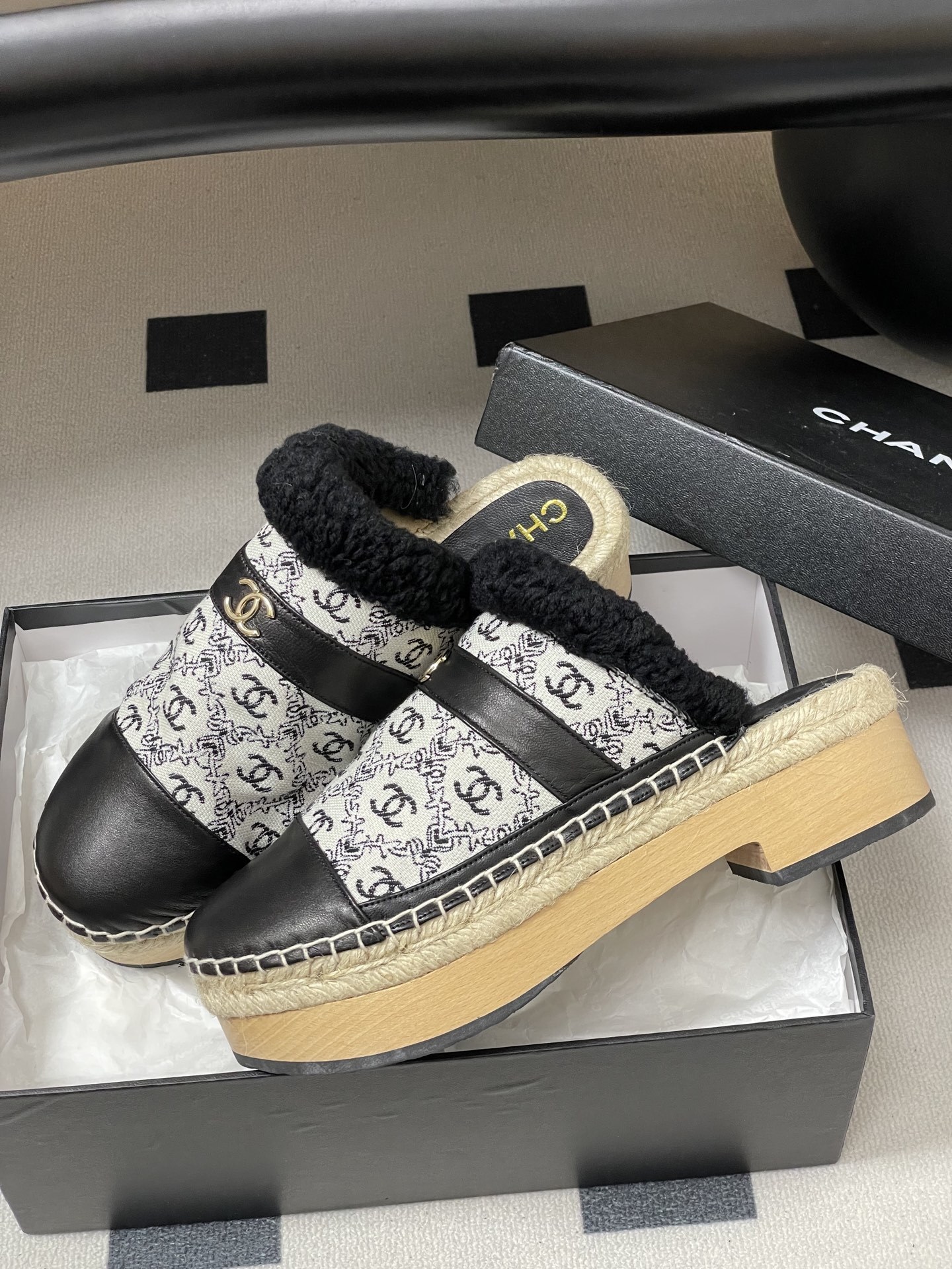 Luxury Monogram Platform Clogs with Shearling Trim