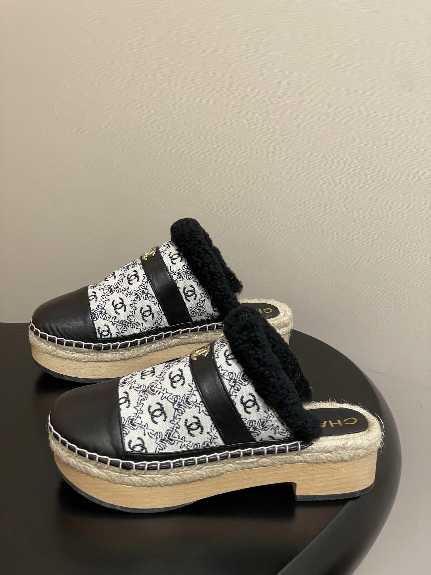 Luxury Monogram Platform Clogs with Shearling Trim