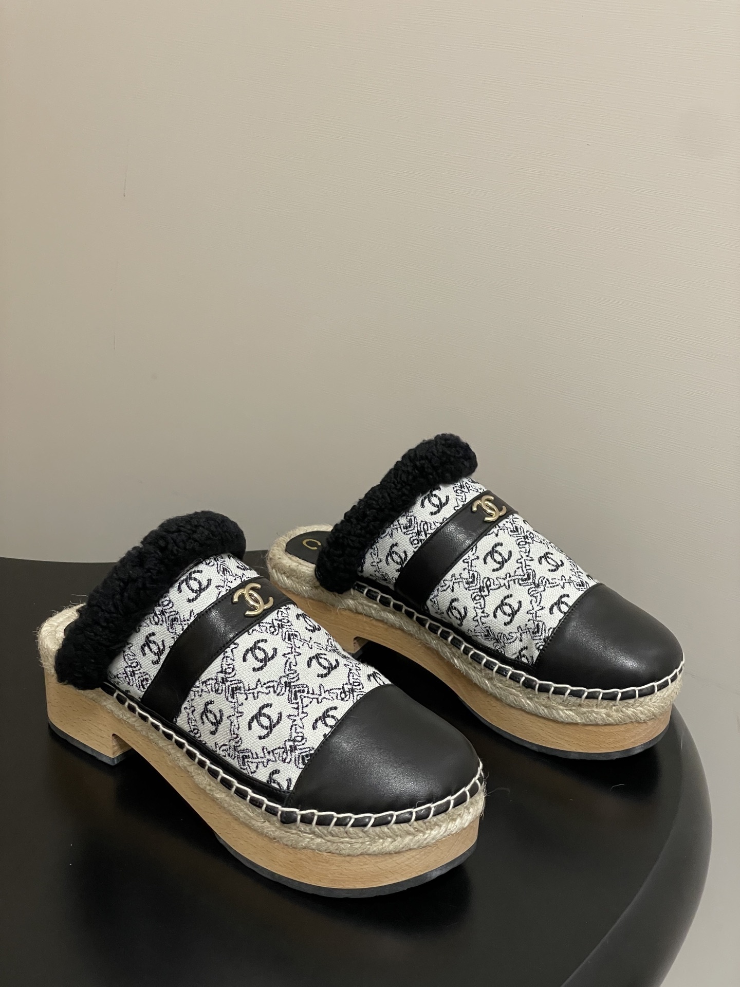 Luxury Monogram Platform Clogs with Shearling Trim