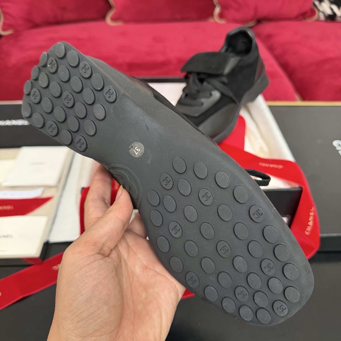 Chanel Black Suede & Calfskin Sneakers with Embossed CC Logo