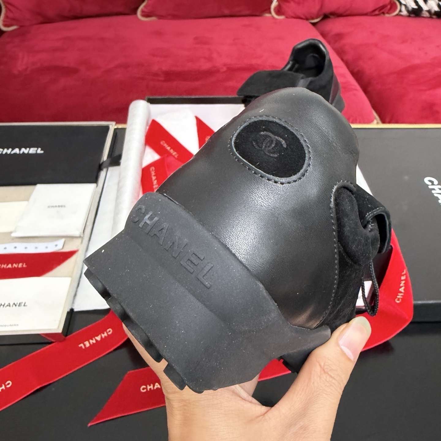 Chanel Black Suede & Calfskin Sneakers with Embossed CC Logo