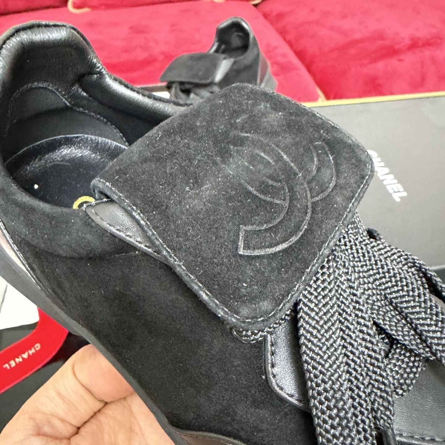 Chanel Black Suede & Calfskin Sneakers with Embossed CC Logo