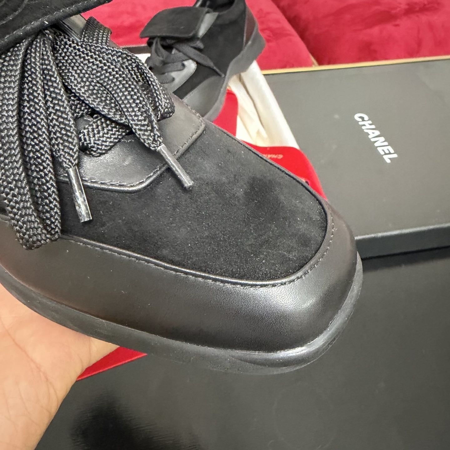 Chanel Black Suede & Calfskin Sneakers with Embossed CC Logo