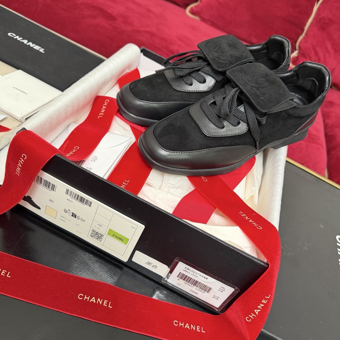 Chanel Black Suede & Calfskin Sneakers with Embossed CC Logo