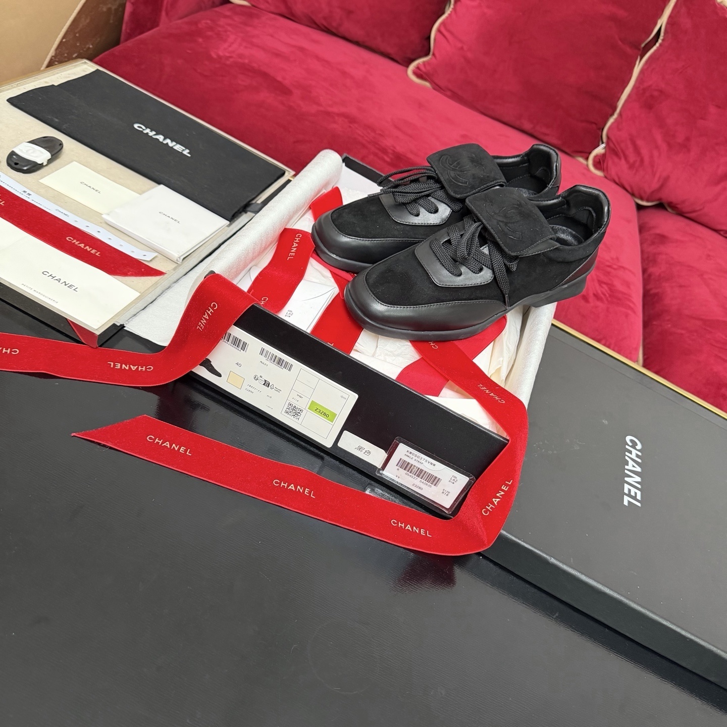 Chanel Black Suede & Calfskin Sneakers with Embossed CC Logo