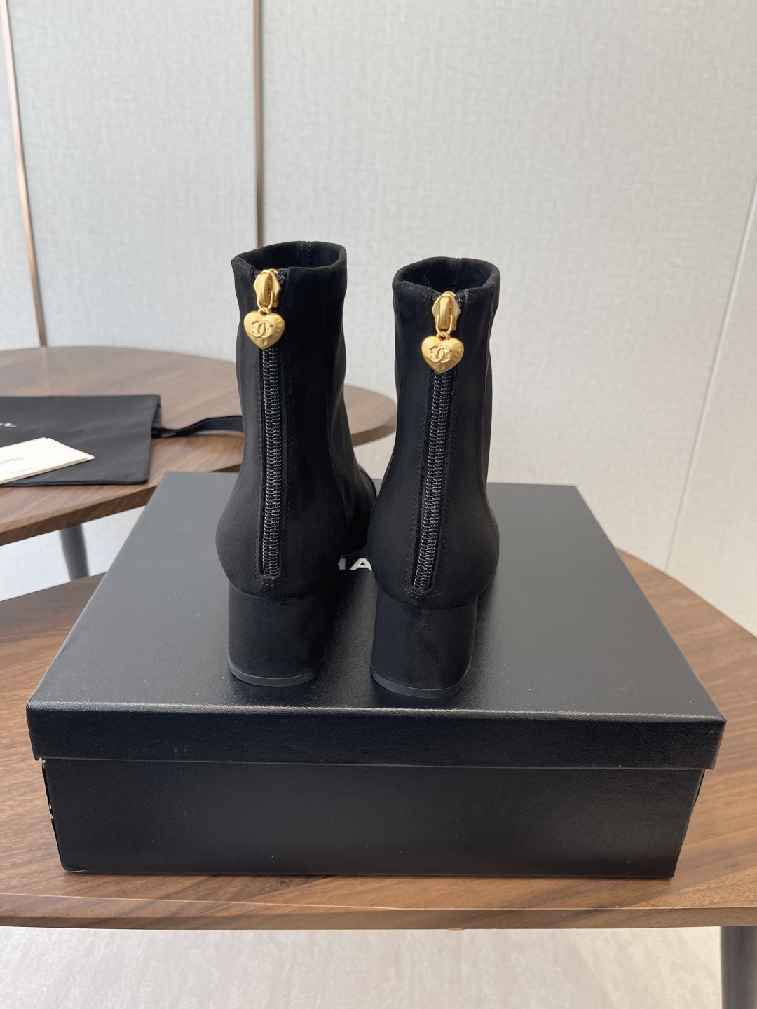 Elegant Black Suede Ankle Boots with Grosgrain Cap Toe