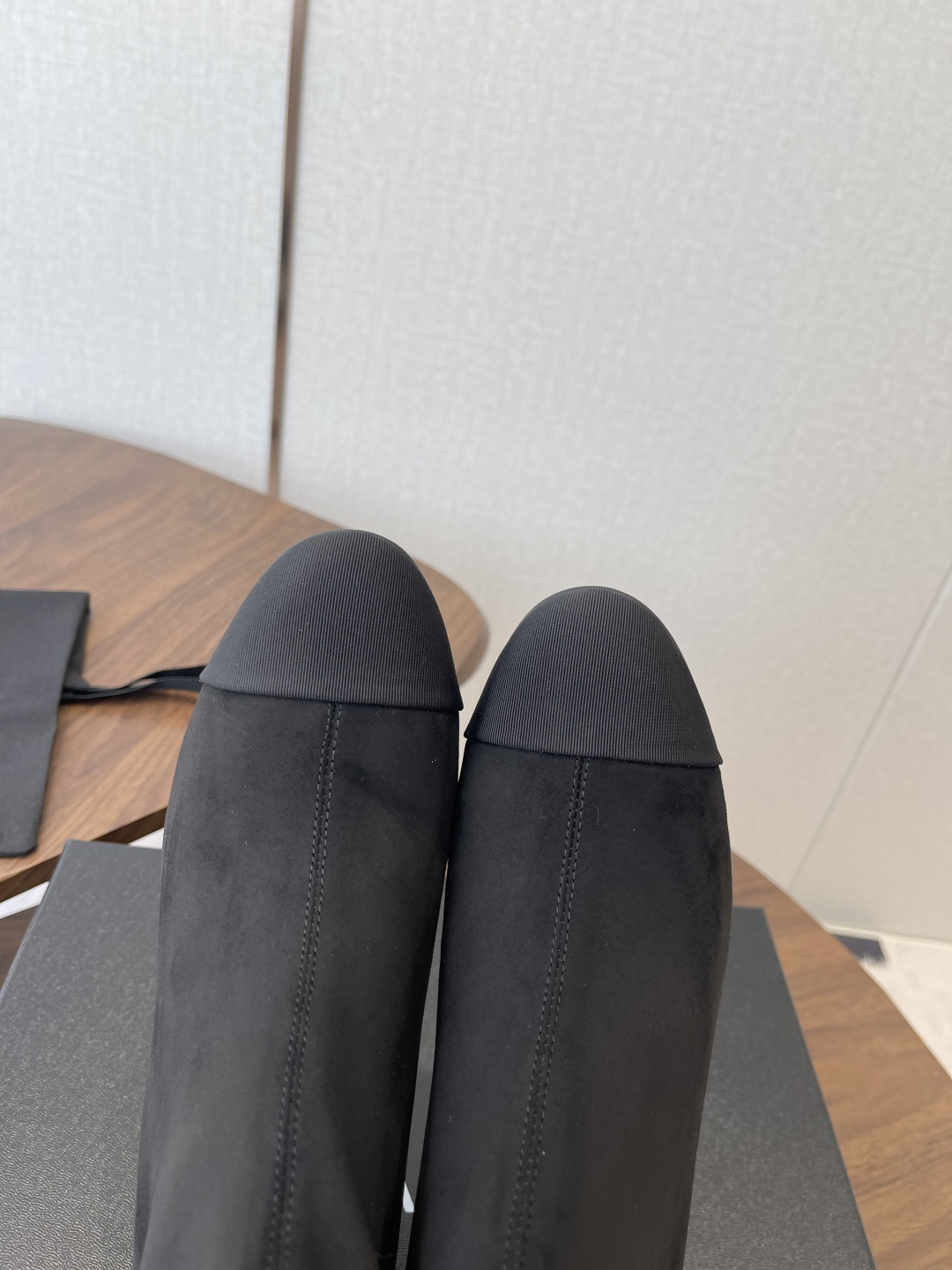 Elegant Black Suede Ankle Boots with Grosgrain Cap Toe