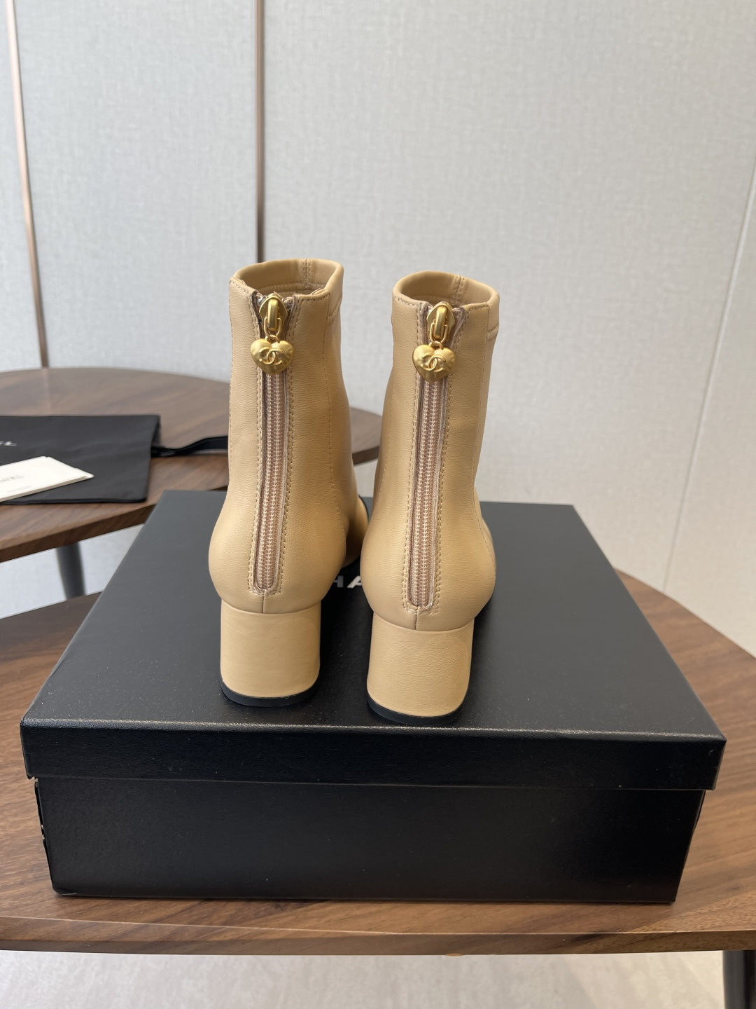 Luxury Two-Tone Leather Ankle Boots - Beige & Black Cap Toe