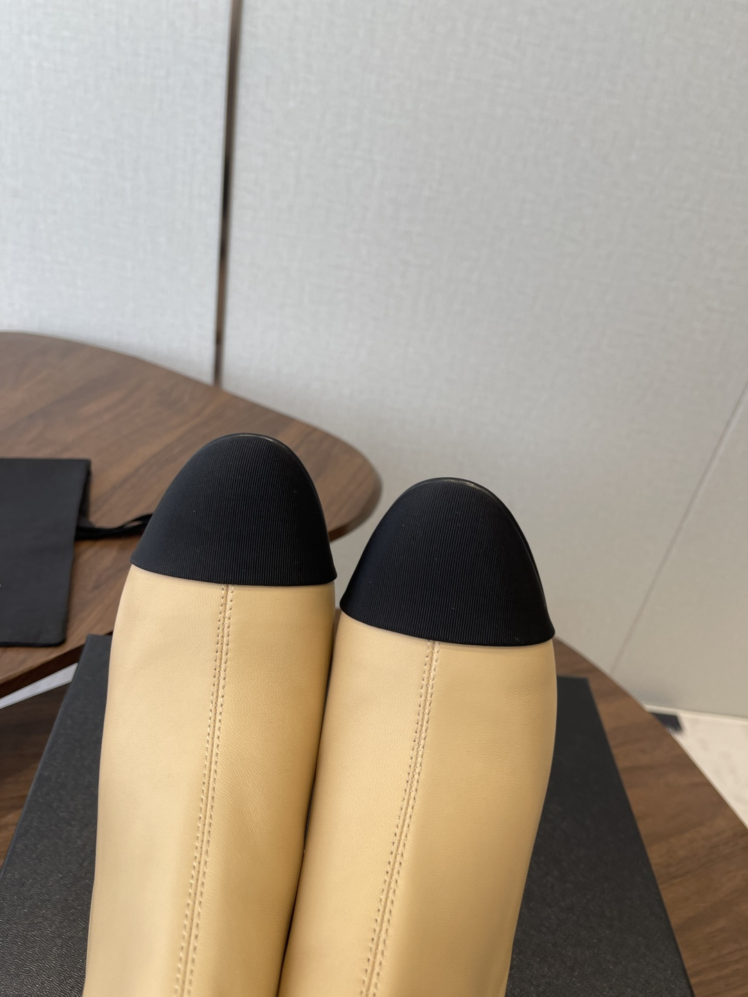 Luxury Two-Tone Leather Ankle Boots - Beige & Black Cap Toe