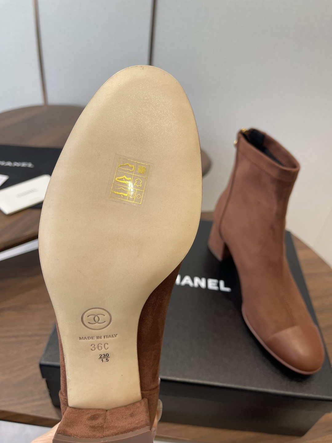 Chanel Suede & Leather Ankle Boots - Chic Brown Block Heel Booties