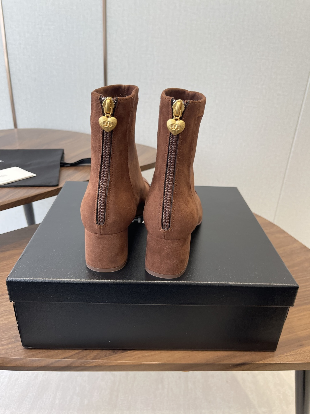 Chanel Suede & Leather Ankle Boots - Chic Brown Block Heel Booties