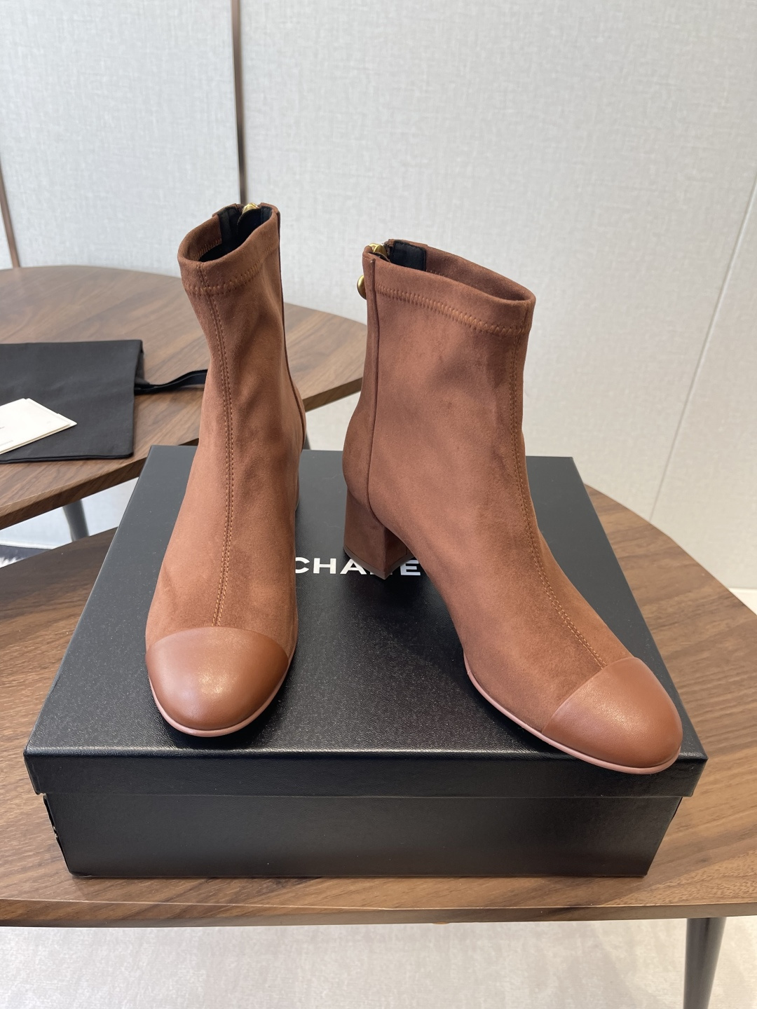 Chanel Suede & Leather Ankle Boots - Chic Brown Block Heel Booties