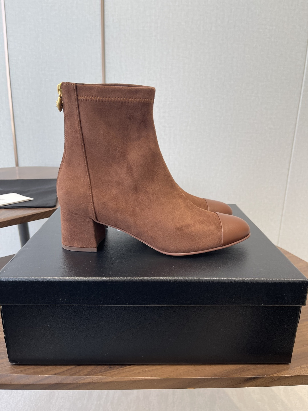 Chanel Suede & Leather Ankle Boots - Chic Brown Block Heel Booties