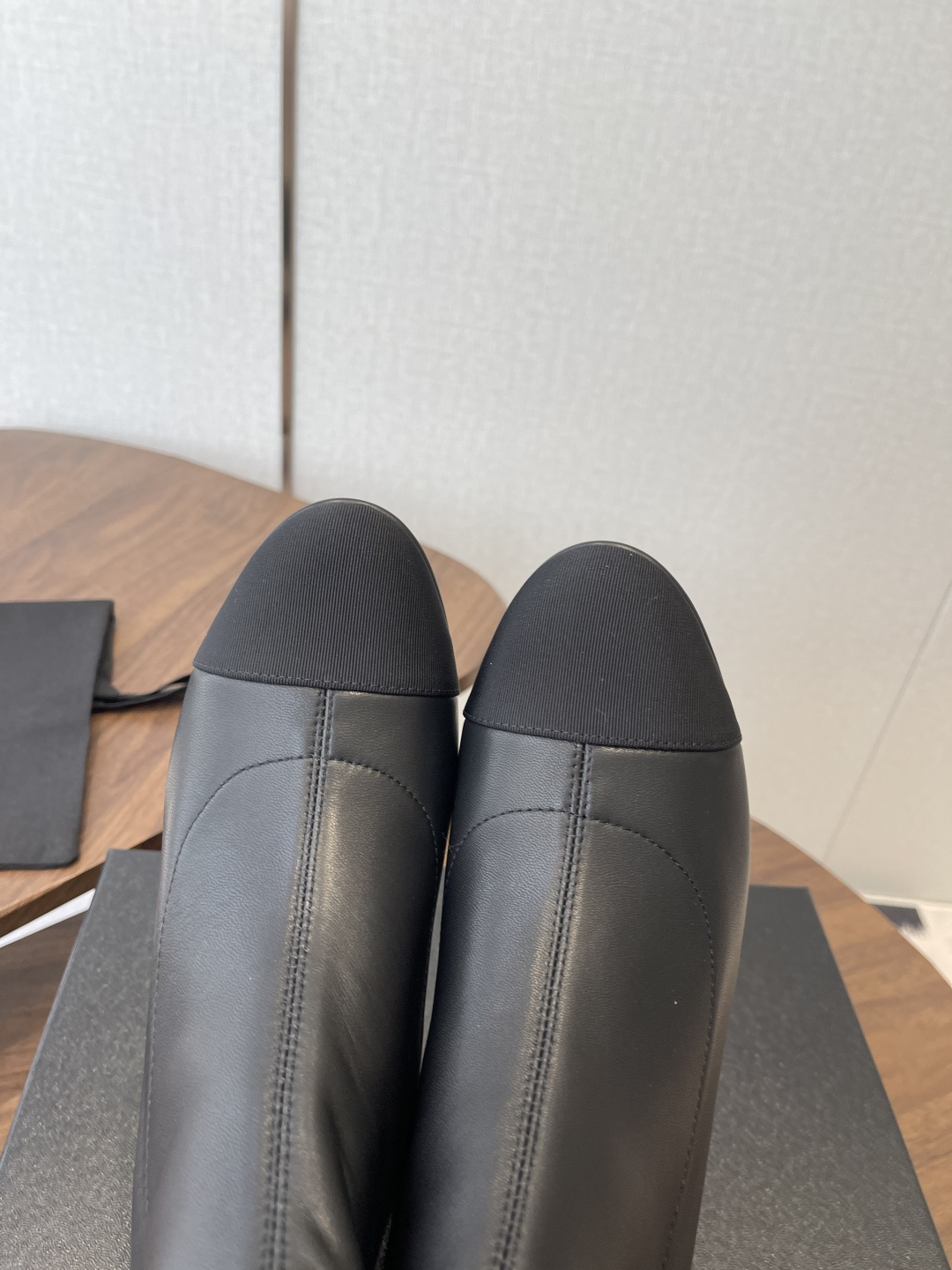 Chanel Luxury Black Leather Ankle Boots with Cap Toe CC Heel