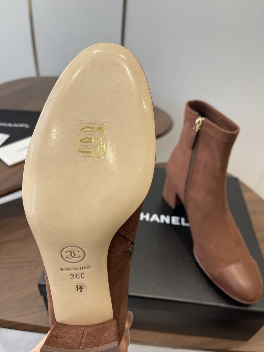 Chanel Brown Suede Ankle Boots - Elegant Leather Cap Toe Design