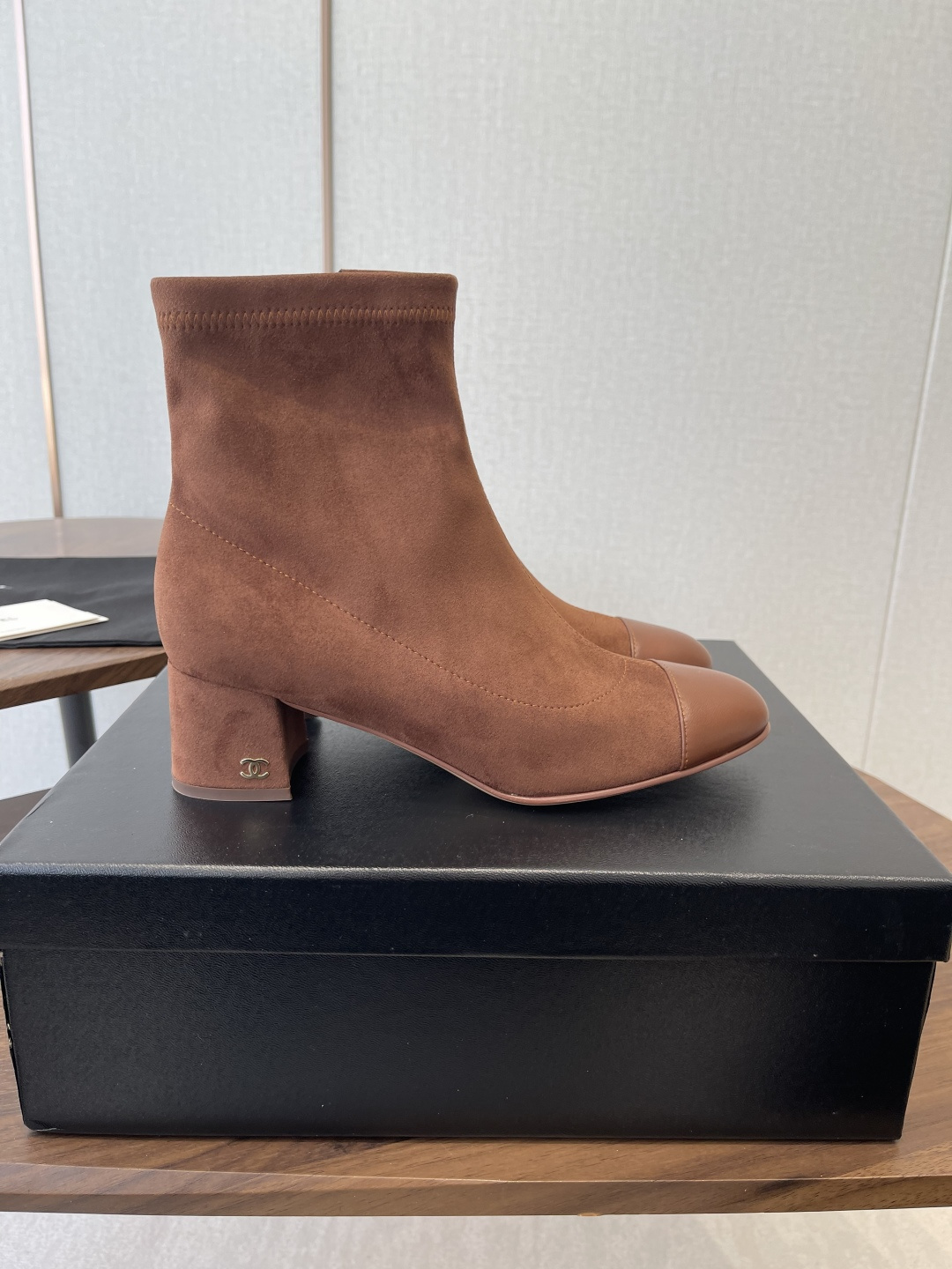 Chanel Brown Suede Ankle Boots - Elegant Leather Cap Toe Design