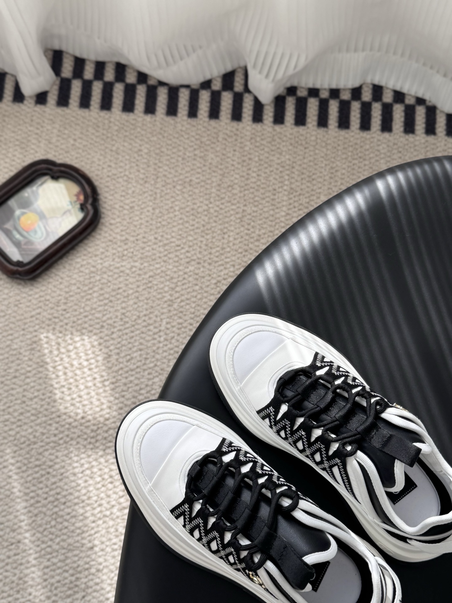 Chanel Women's Black & White Luxury Sneakers with CC Gold Logo