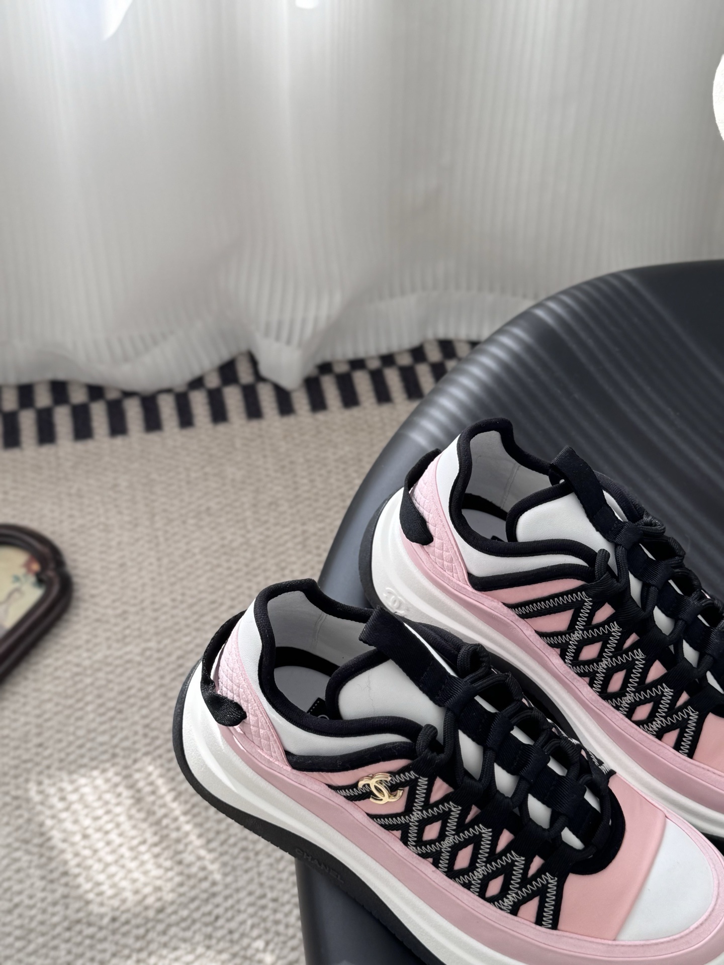 Chanel Luxury Women's Pink & White Chunky Fashion Sneakers