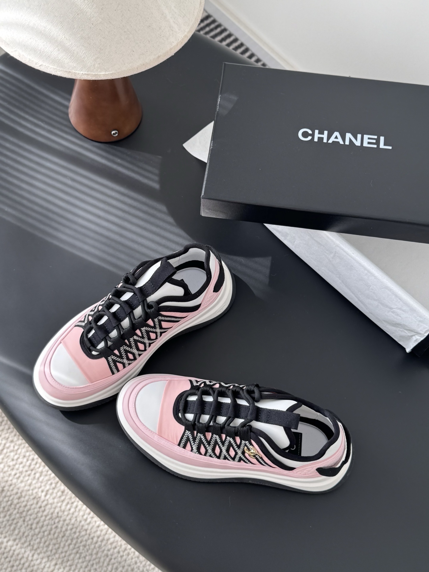 Chanel Luxury Women's Pink & White Chunky Fashion Sneakers
