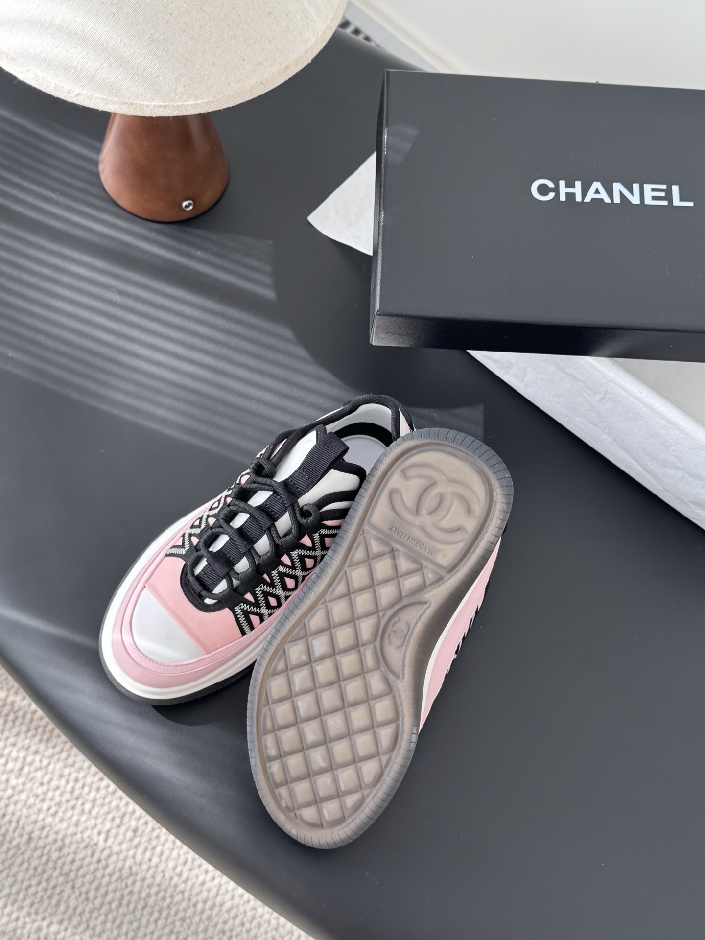 Chanel Luxury Women's Pink & White Chunky Fashion Sneakers