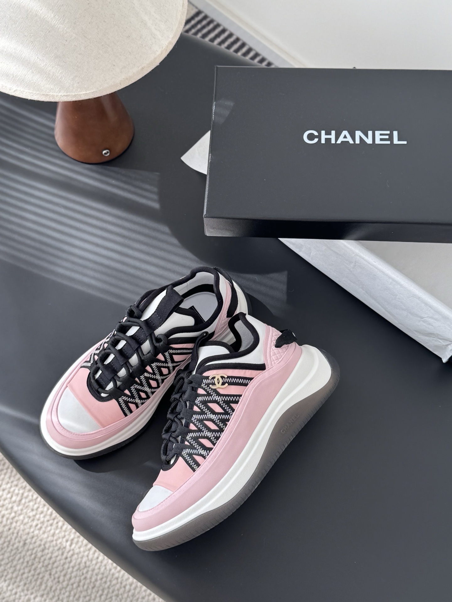 Chanel Luxury Women's Pink & White Chunky Fashion Sneakers