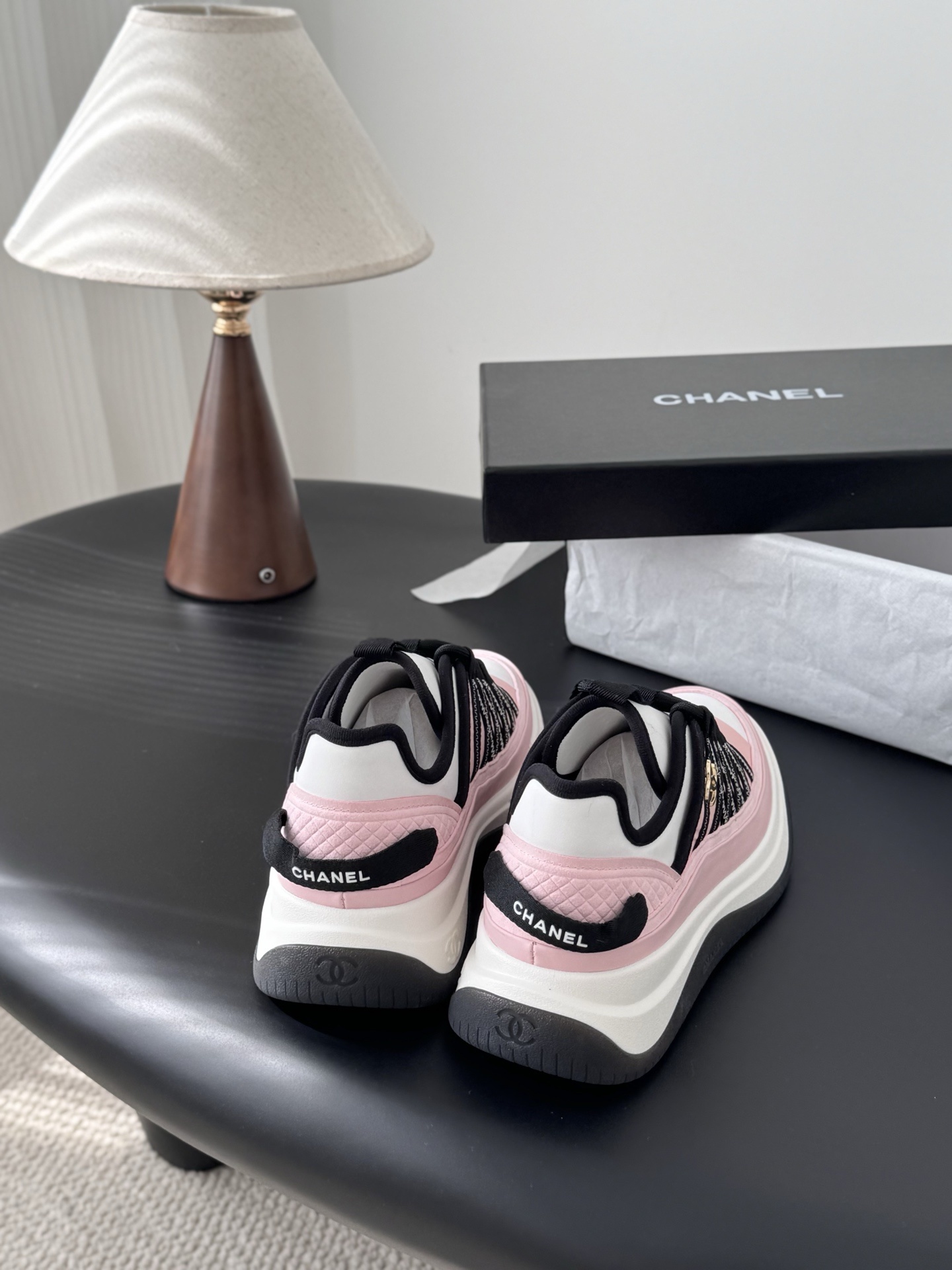 Chanel Luxury Women's Pink & White Chunky Fashion Sneakers