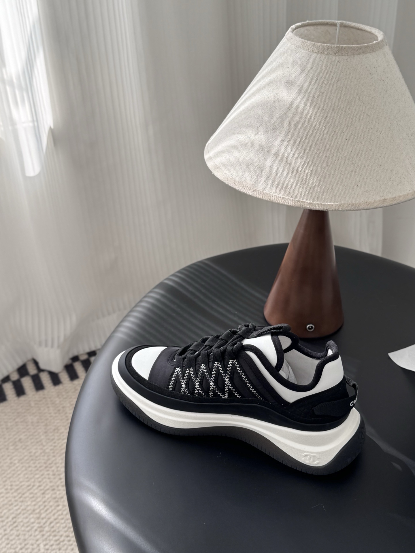 Chanel Black & White Chunky Platform Sneakers with CC Logo