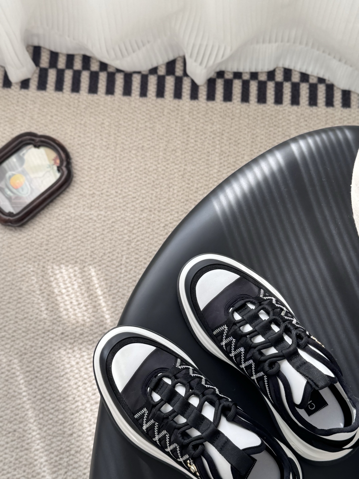 Chanel Black & White Chunky Platform Sneakers with CC Logo