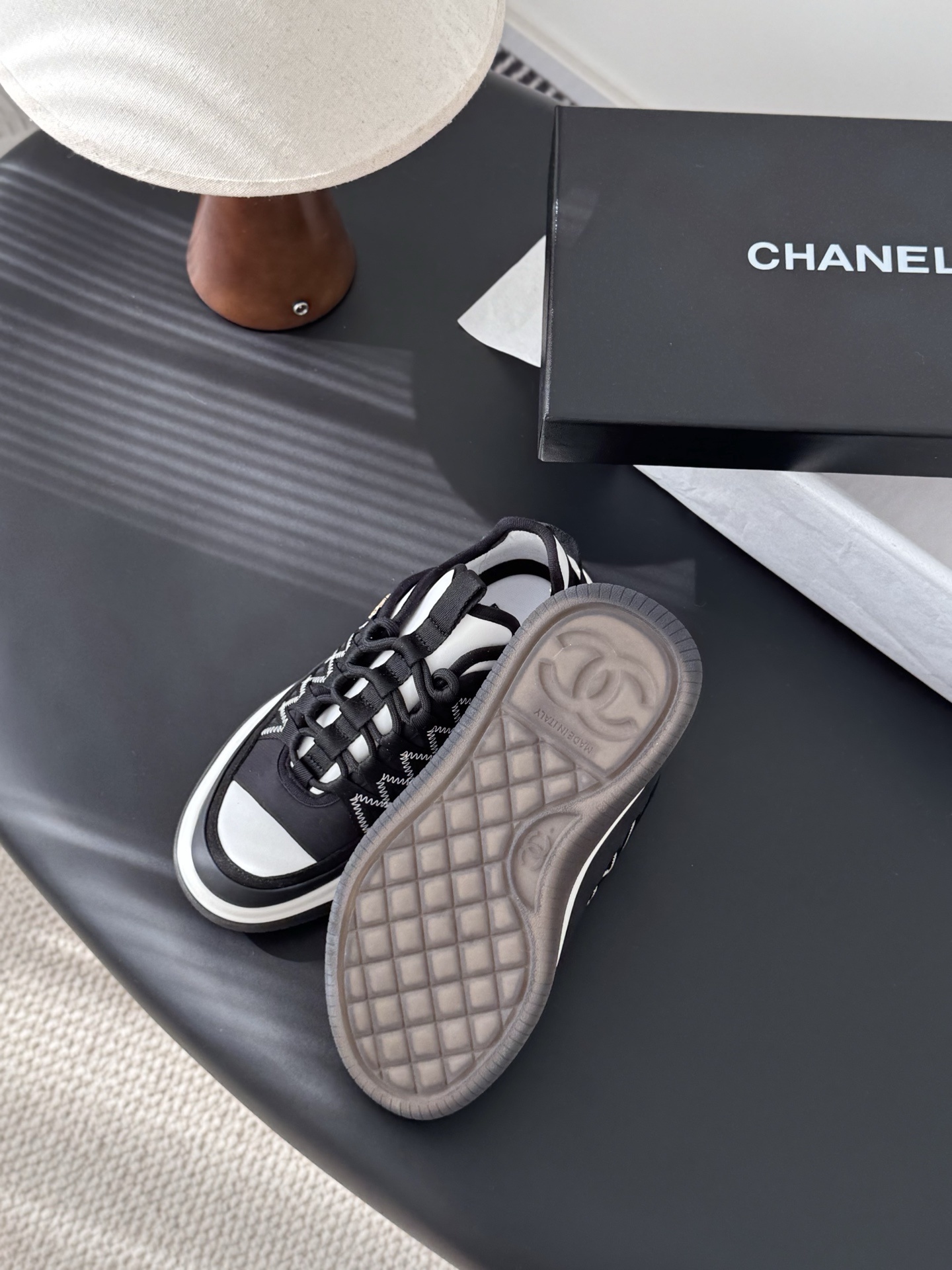 Chanel Black & White Chunky Platform Sneakers with CC Logo