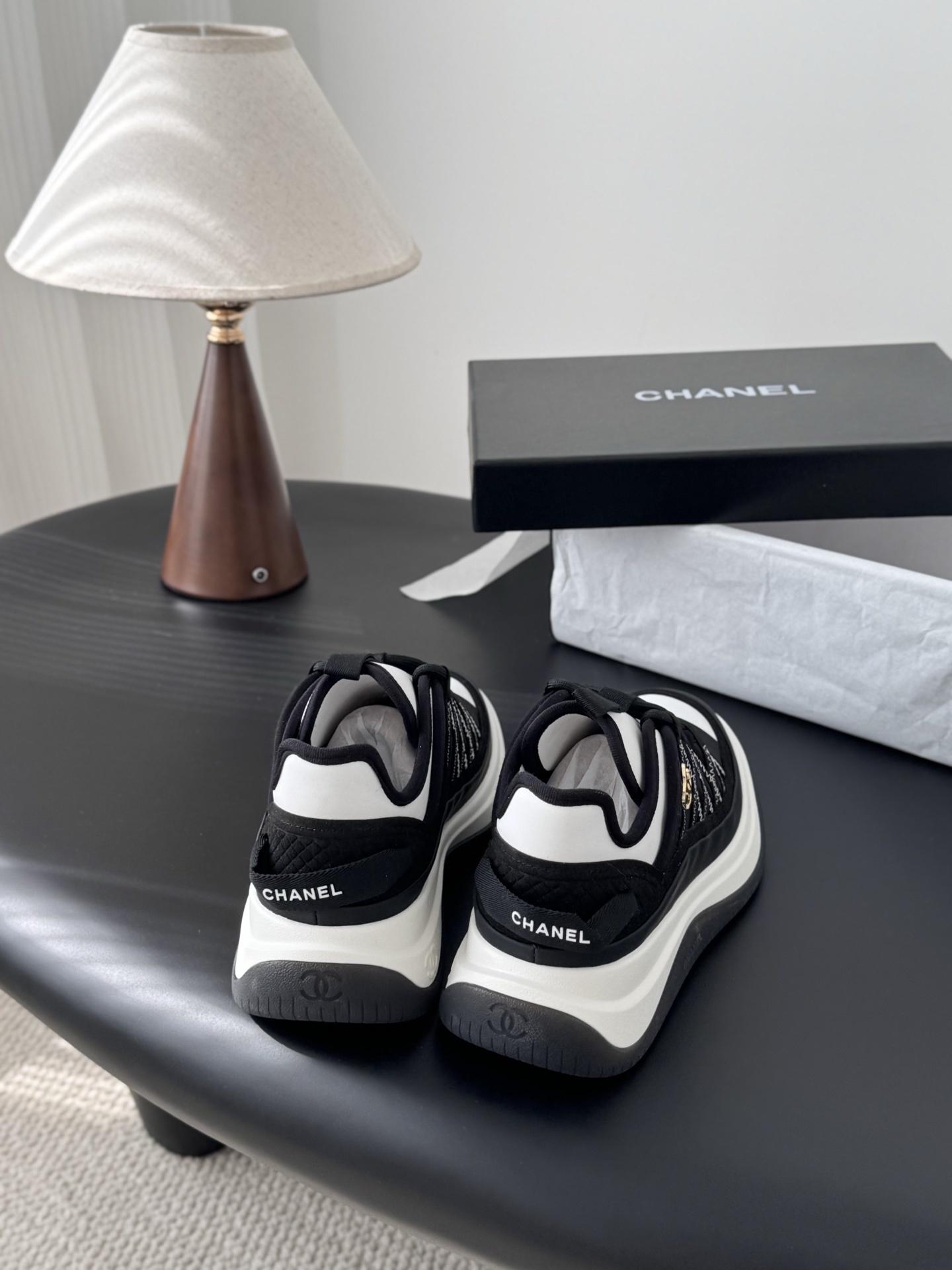 Chanel Black & White Chunky Platform Sneakers with CC Logo