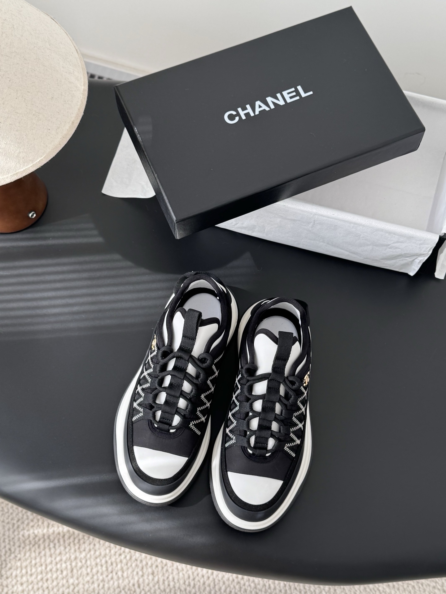 Chanel Black & White Chunky Platform Sneakers with CC Logo