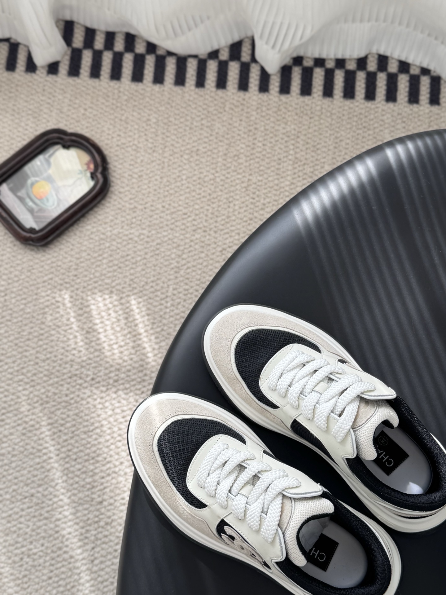 Chanel Luxury Mesh & Suede Sneakers - Elegant Black & Beige Trainers