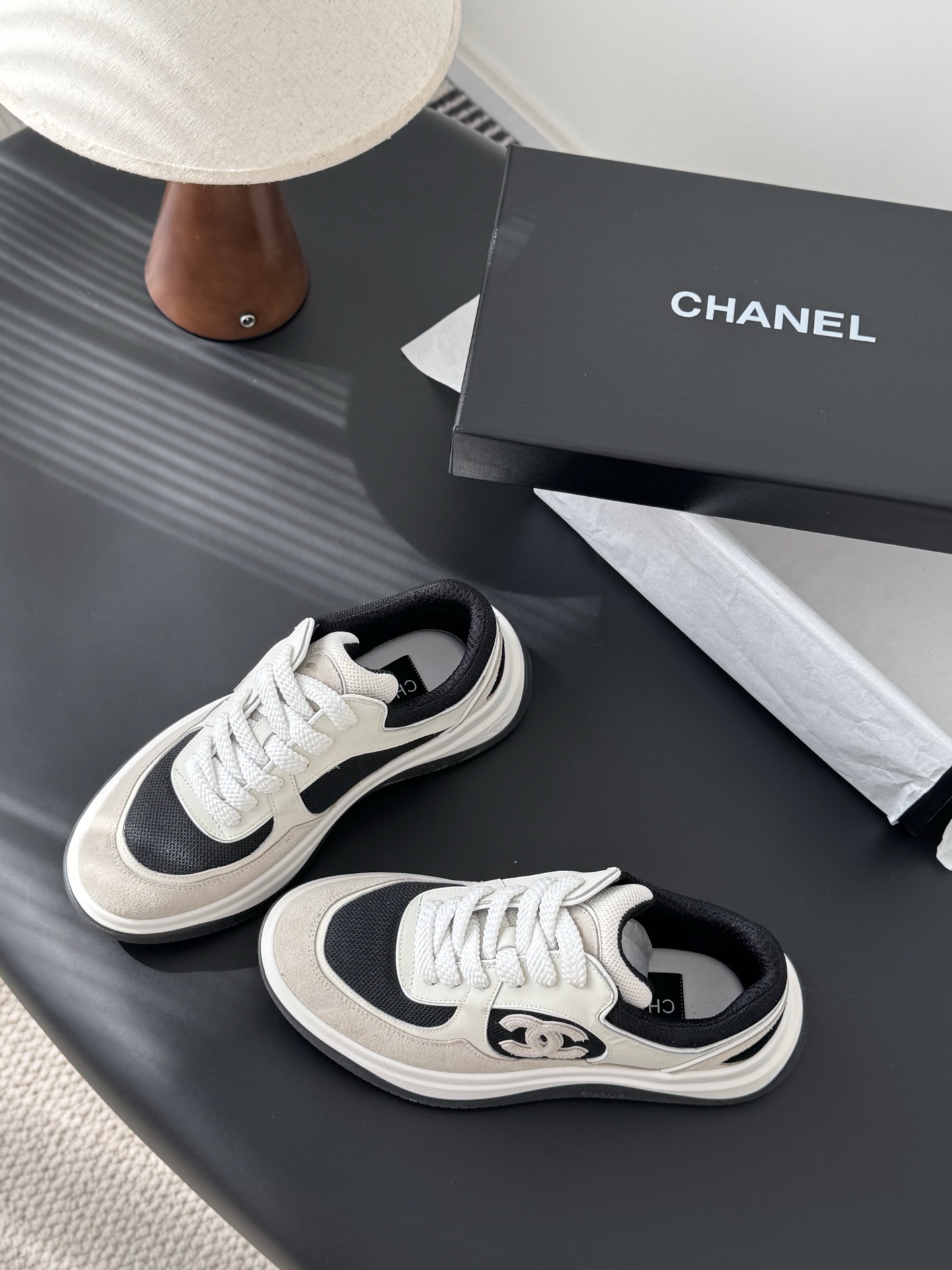 Chanel Luxury Mesh & Suede Sneakers - Elegant Black & Beige Trainers