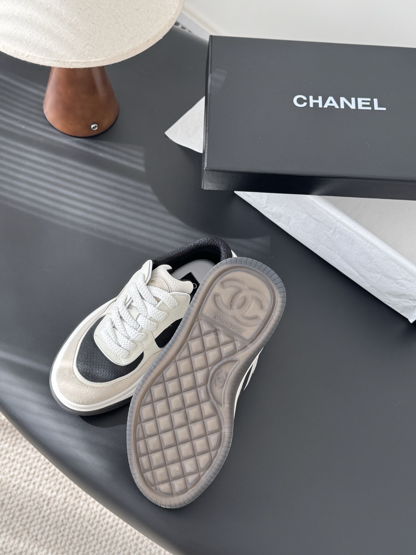 Chanel Luxury Mesh & Suede Sneakers - Elegant Black & Beige Trainers