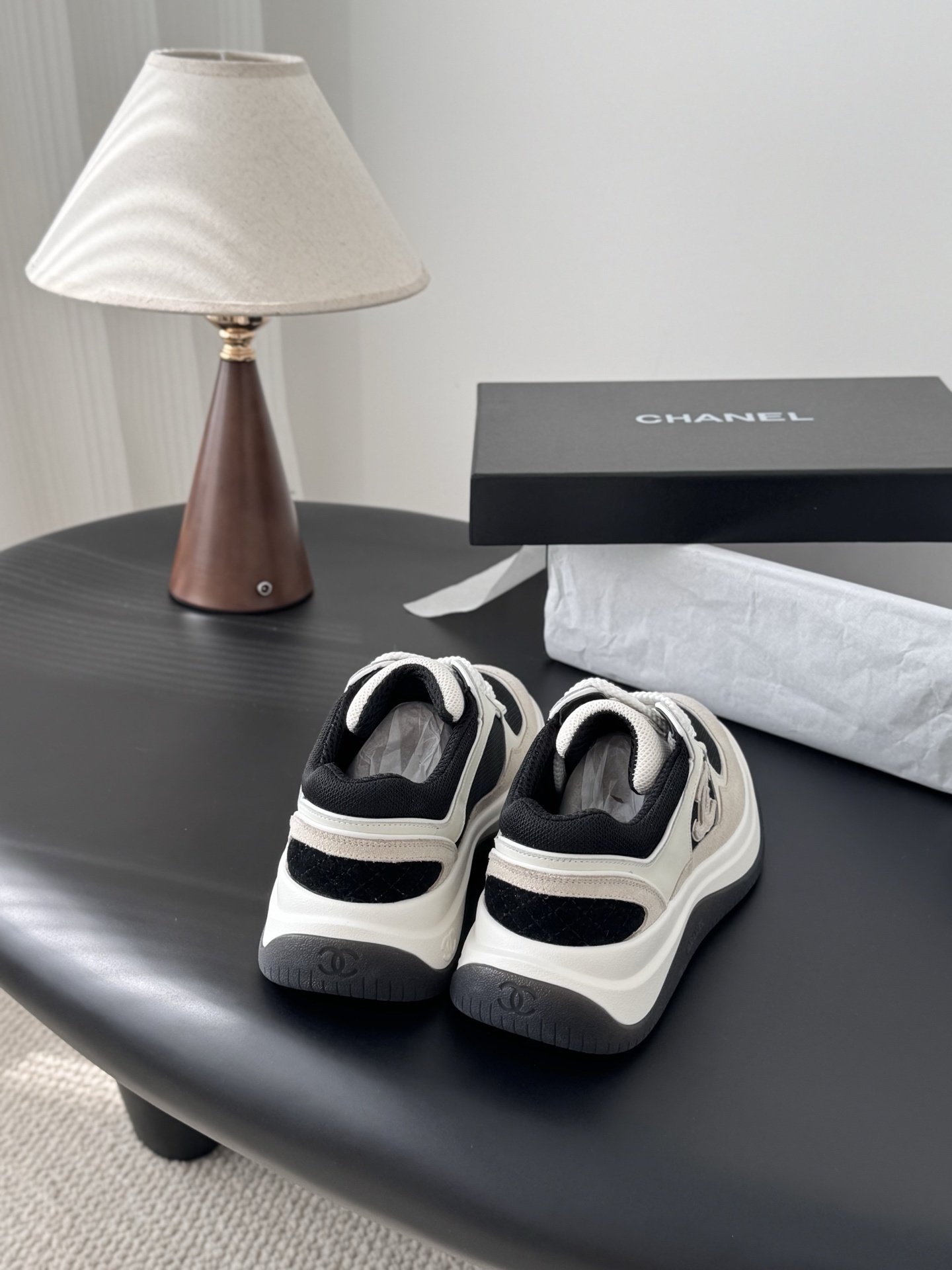 Chanel Luxury Mesh & Suede Sneakers - Elegant Black & Beige Trainers