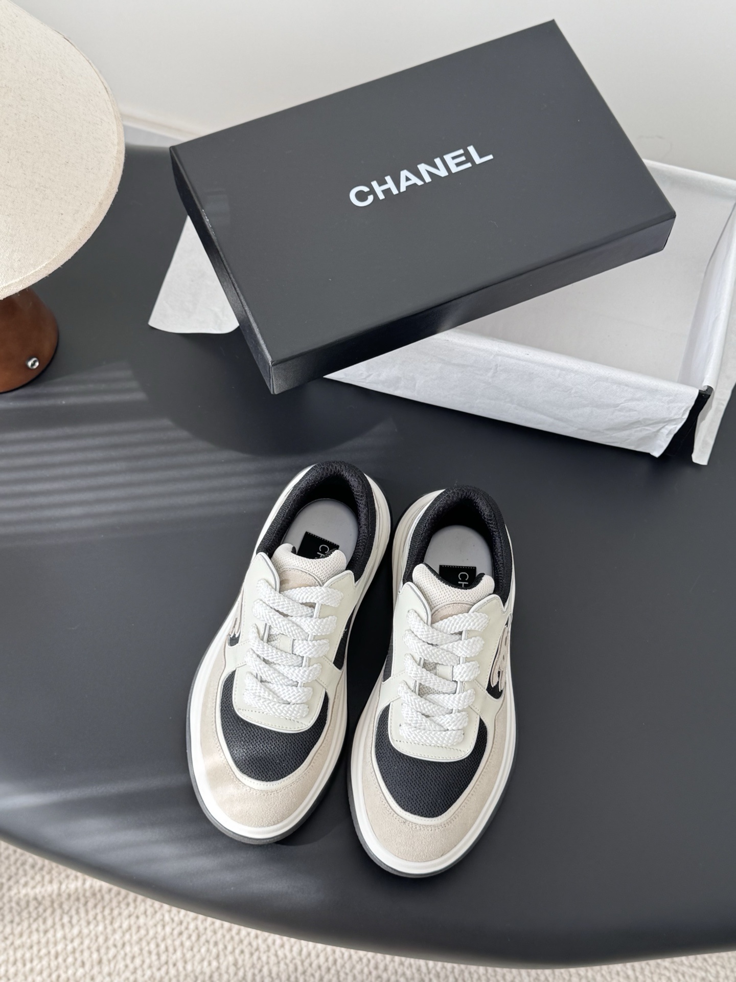 Chanel Luxury Mesh & Suede Sneakers – Elegant Black & Beige Trainers
