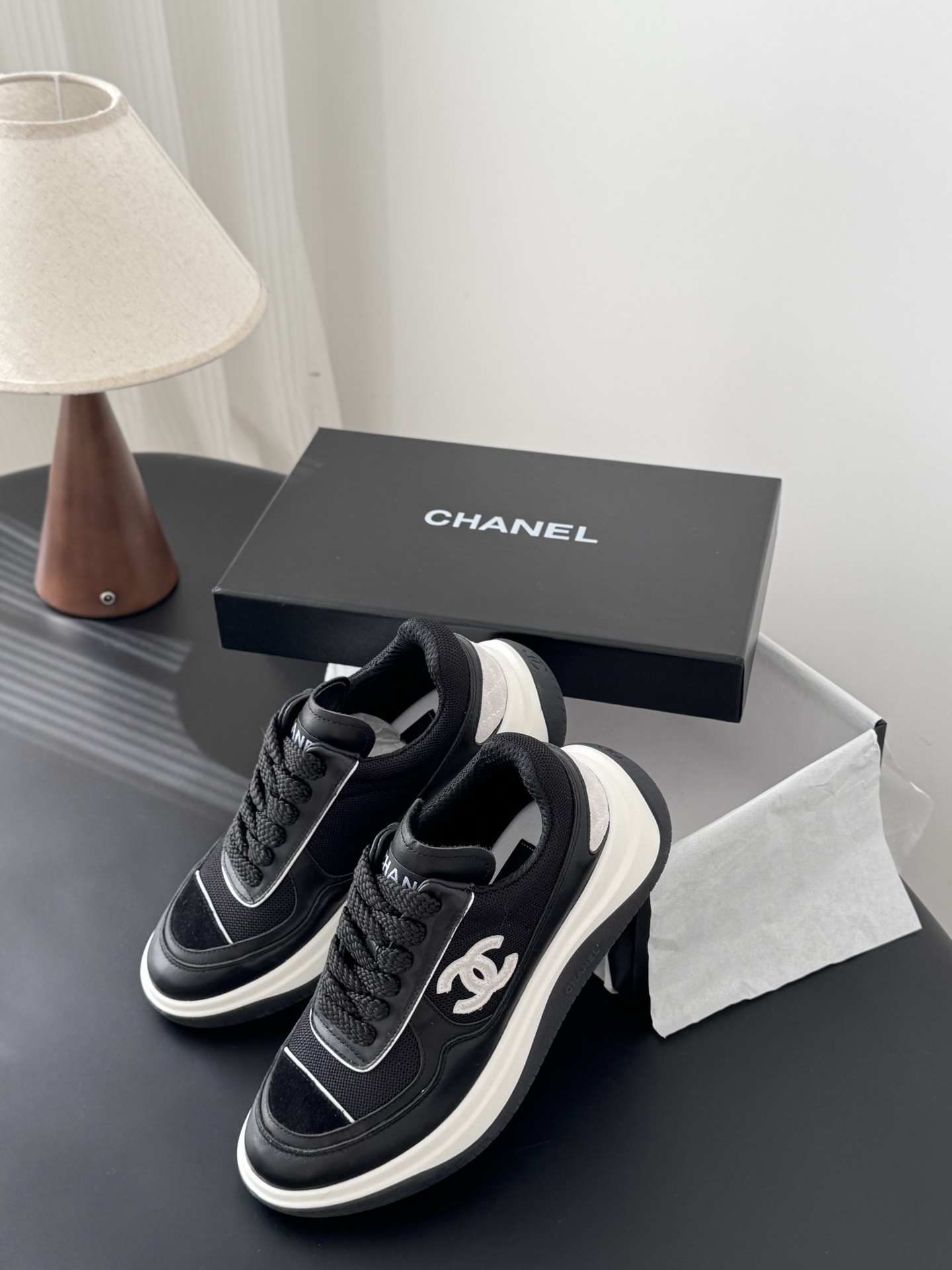 Chanel Women's Black & White CC Logo Sneakers - Luxury Footwear