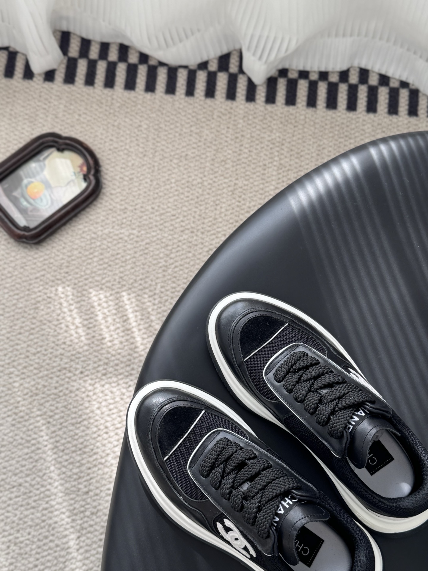 Chanel Women's Black & White CC Logo Sneakers - Luxury Footwear