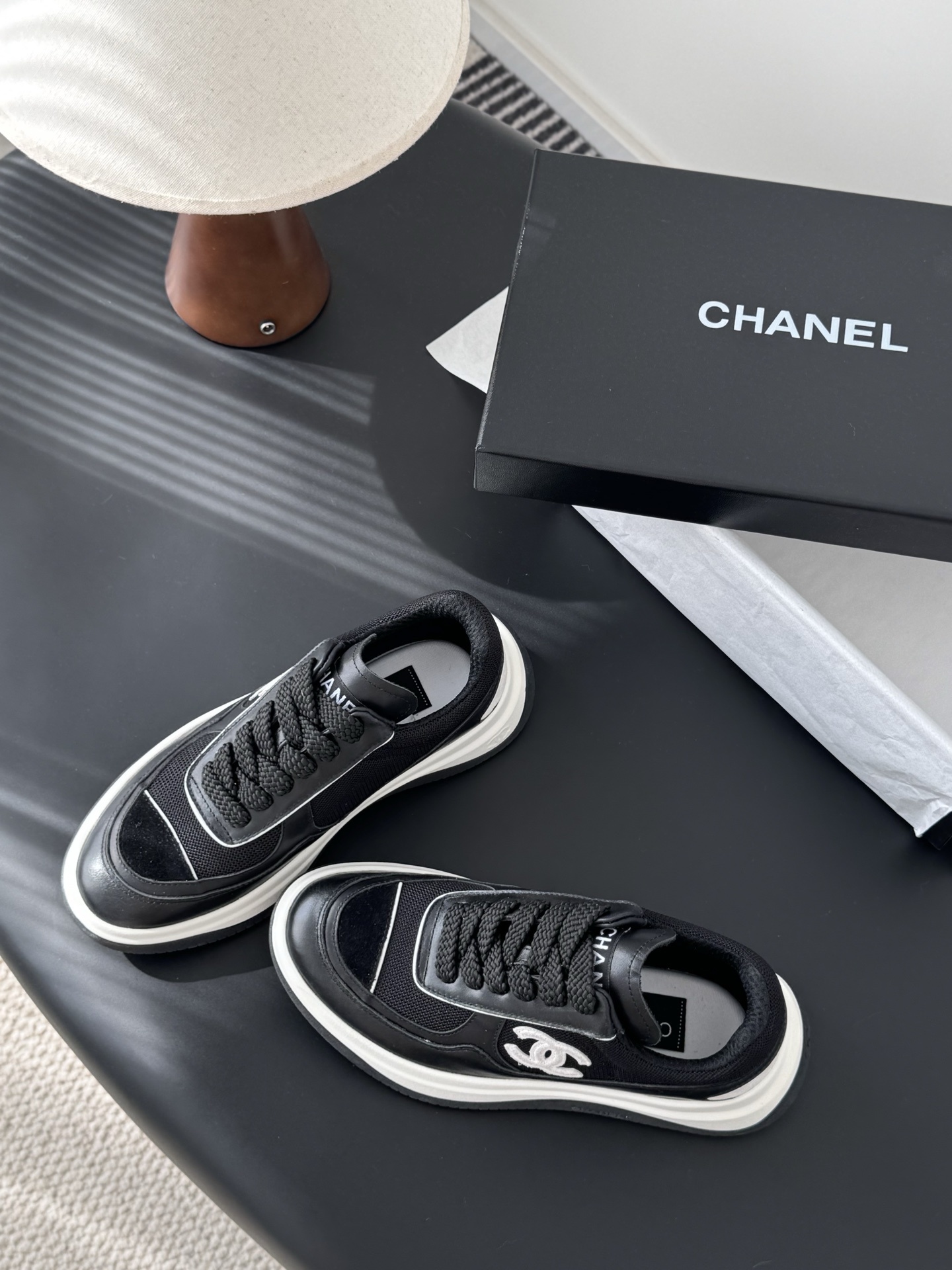 Chanel Women's Black & White CC Logo Sneakers - Luxury Footwear