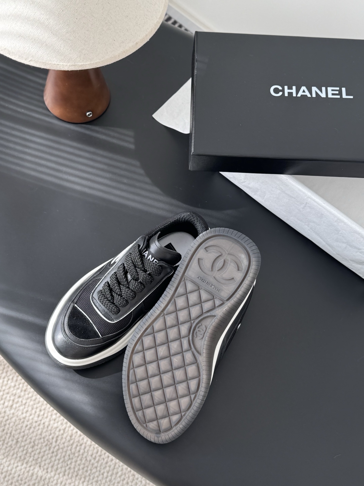 Chanel Women's Black & White CC Logo Sneakers - Luxury Footwear