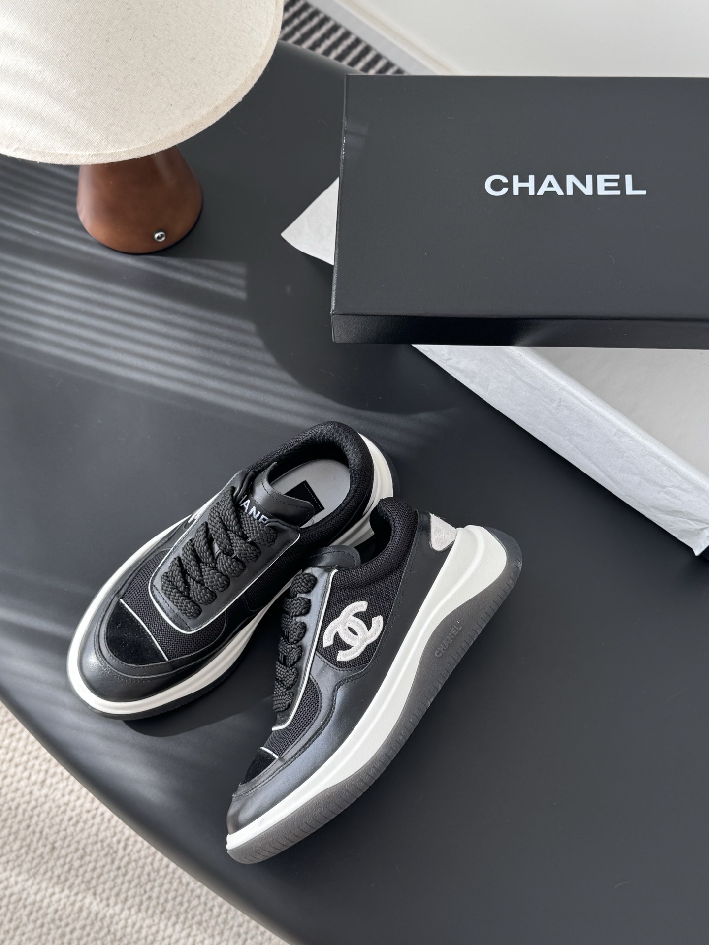 Chanel Women's Black & White CC Logo Sneakers - Luxury Footwear