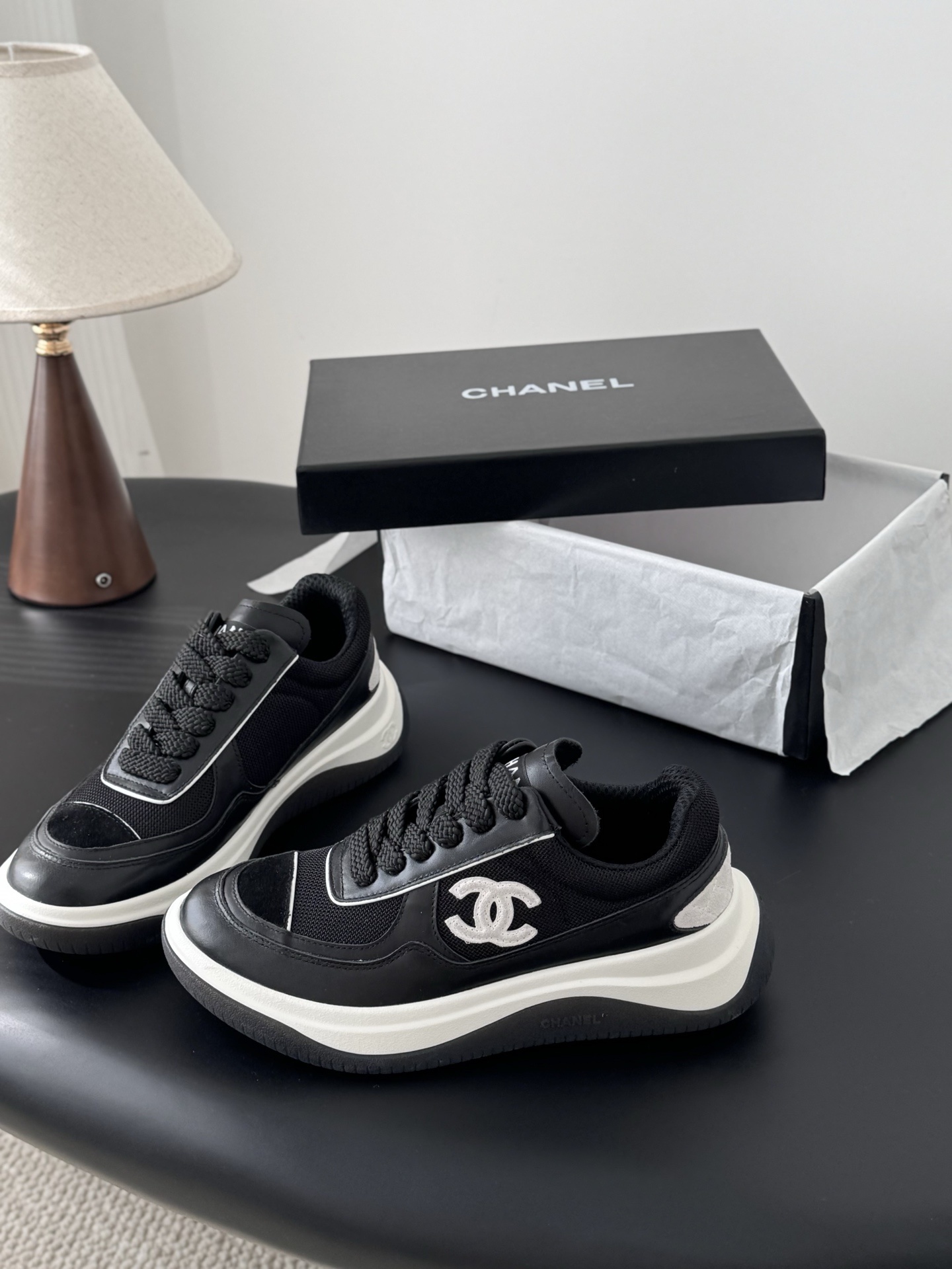 Chanel Women's Black & White CC Logo Sneakers - Luxury Footwear