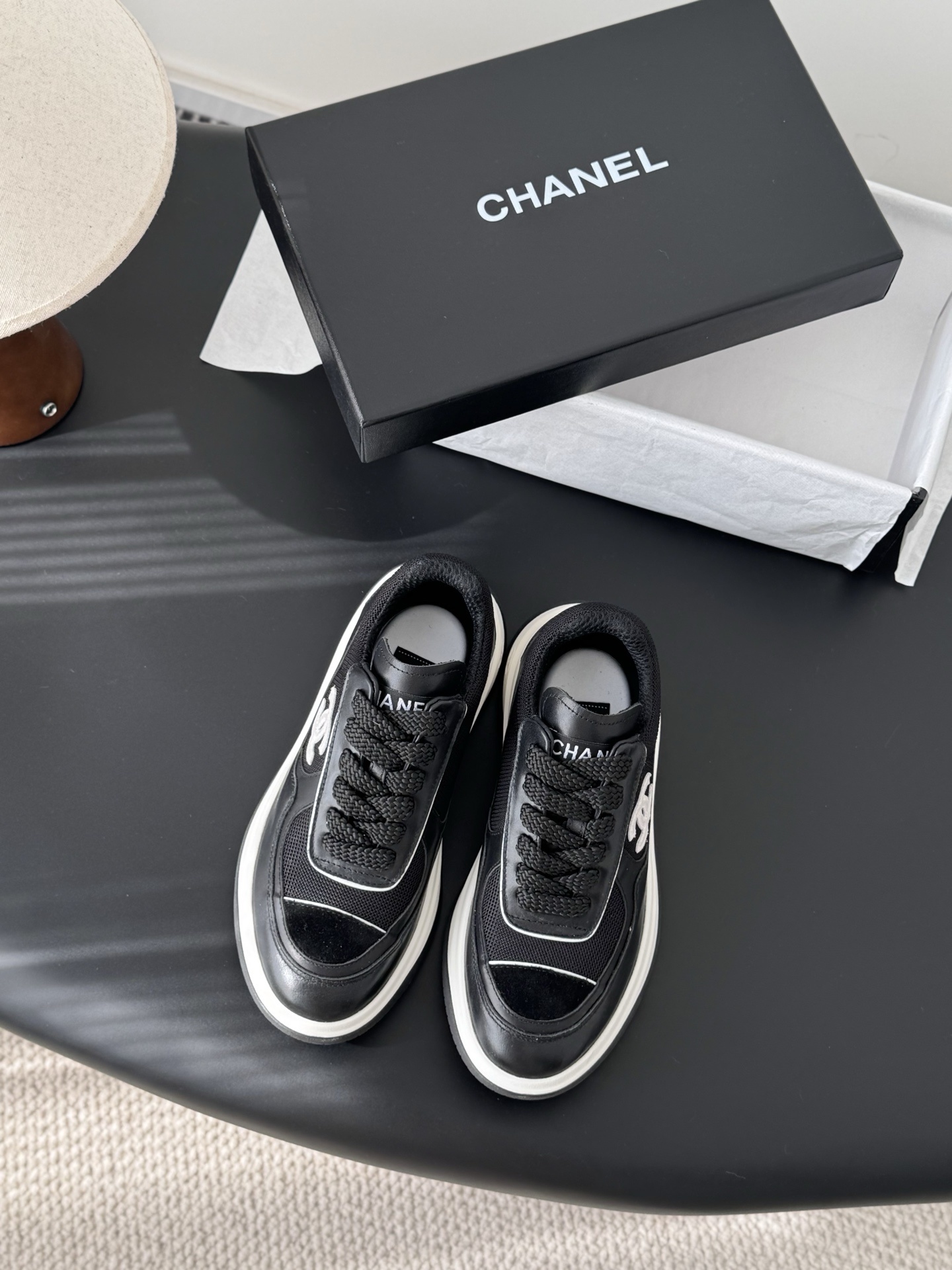 Chanel Women’s Black & White CC Logo Sneakers – Luxury Footwear