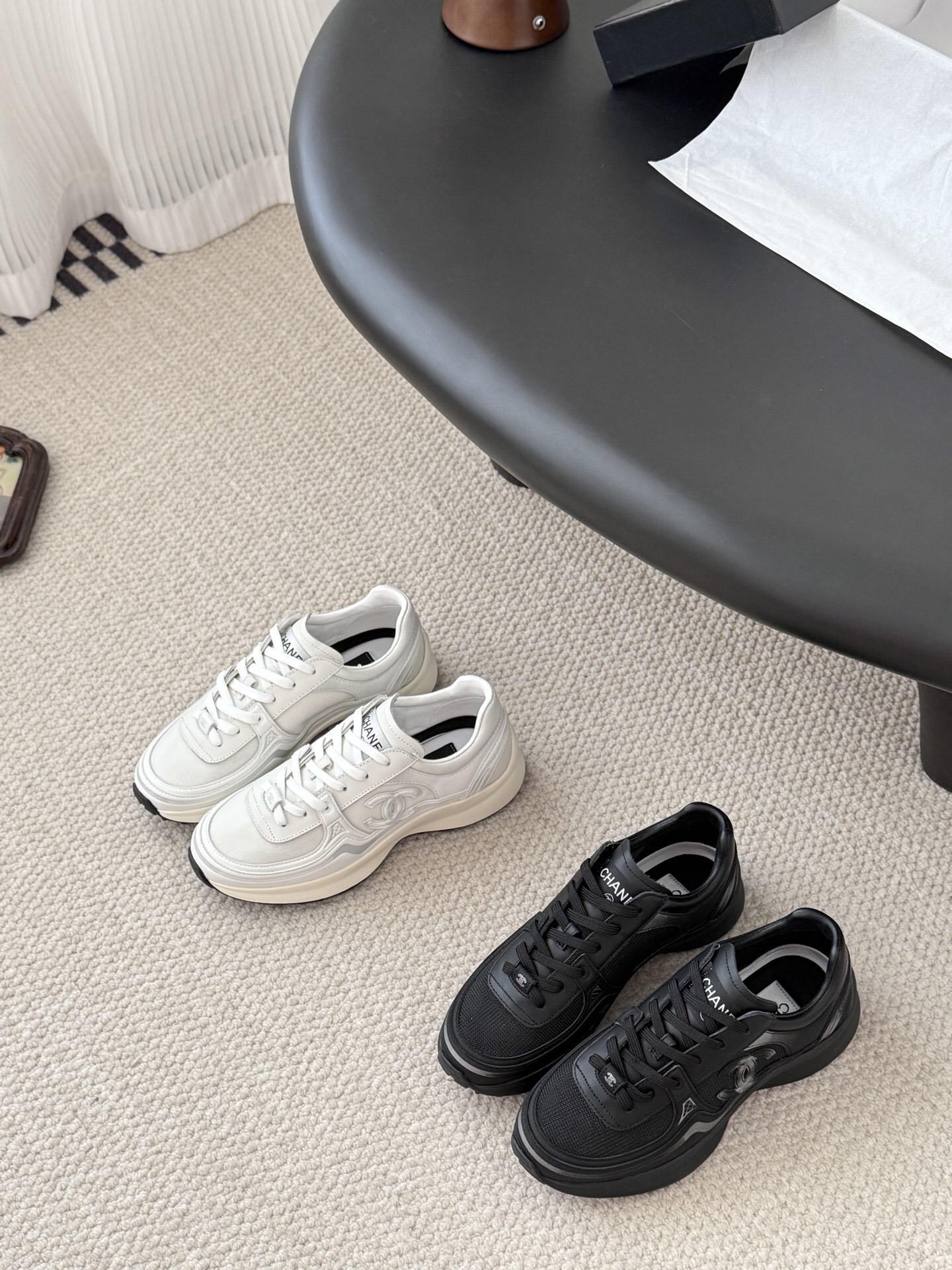 Chanel Black Mesh & Leather Sneakers with Iconic CC Logo