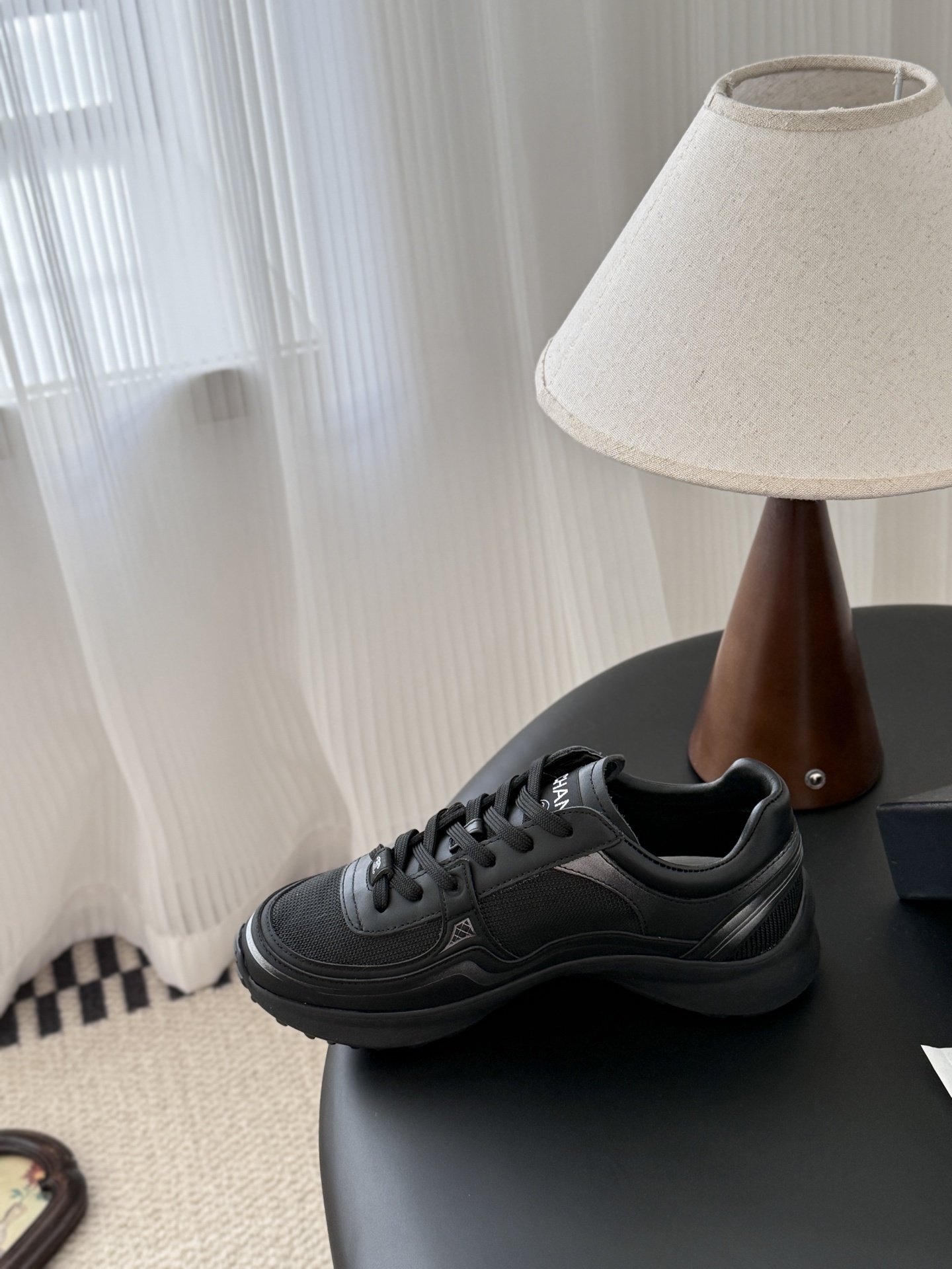 Chanel Black Mesh & Leather Sneakers with Iconic CC Logo